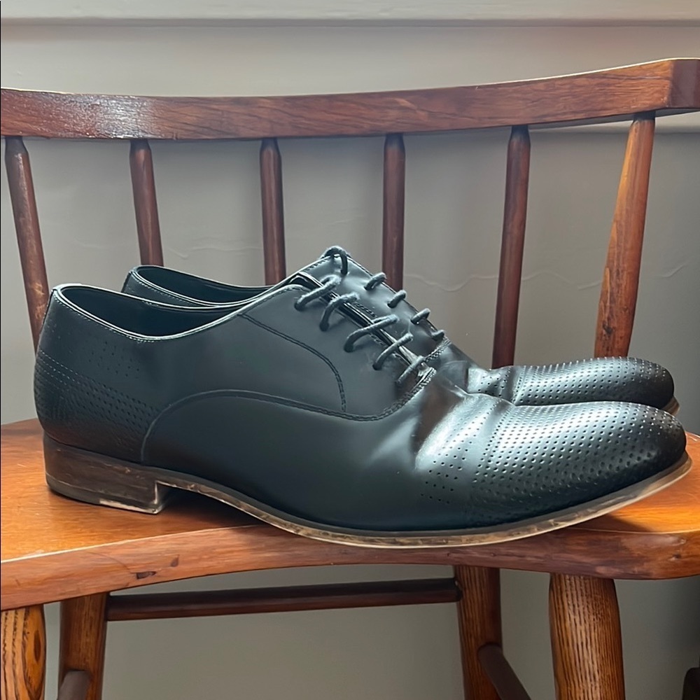 Kenneth Cole Shoes Men’s Dress Oxford Cha-Raid Black Leather Cap Toe Size 11